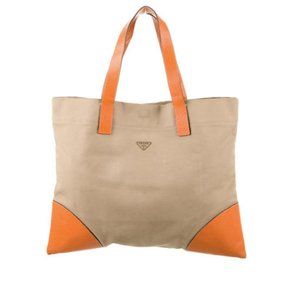 Guaranteed Authentic Prada Canapa Tote Bag Orange Cinghialei-Trimmed
